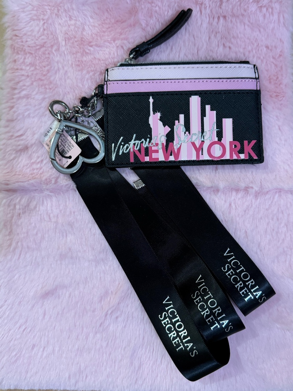 Victoria’s Secret Satin Logo Ribbon Choker Necklace NYC Card Holder Keychain